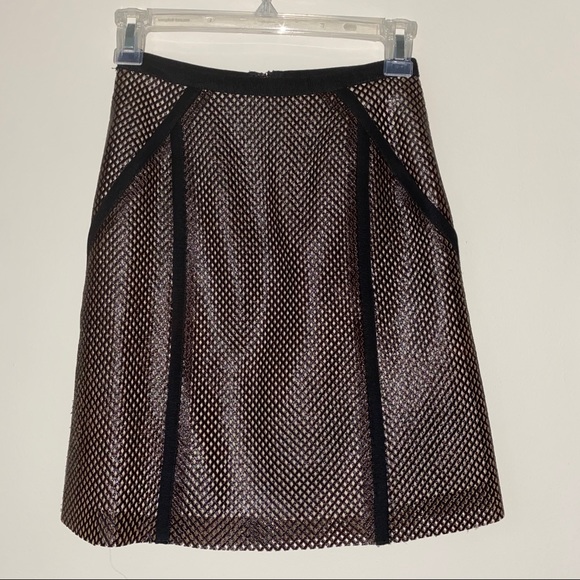 Sachin + Babi Laser Cut Crosshatch Leather A Line Skirt Brown Black size 0 - Picture 2 of 10